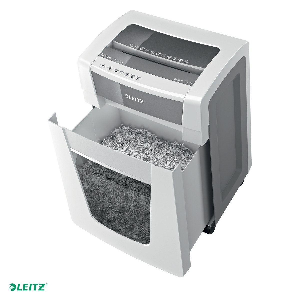 Birotica papetarie - Distrugator documente manual Leitz IQ Office Pro, P6+, micro-cut (particule), taiere 5 coli, cos 30l, alb