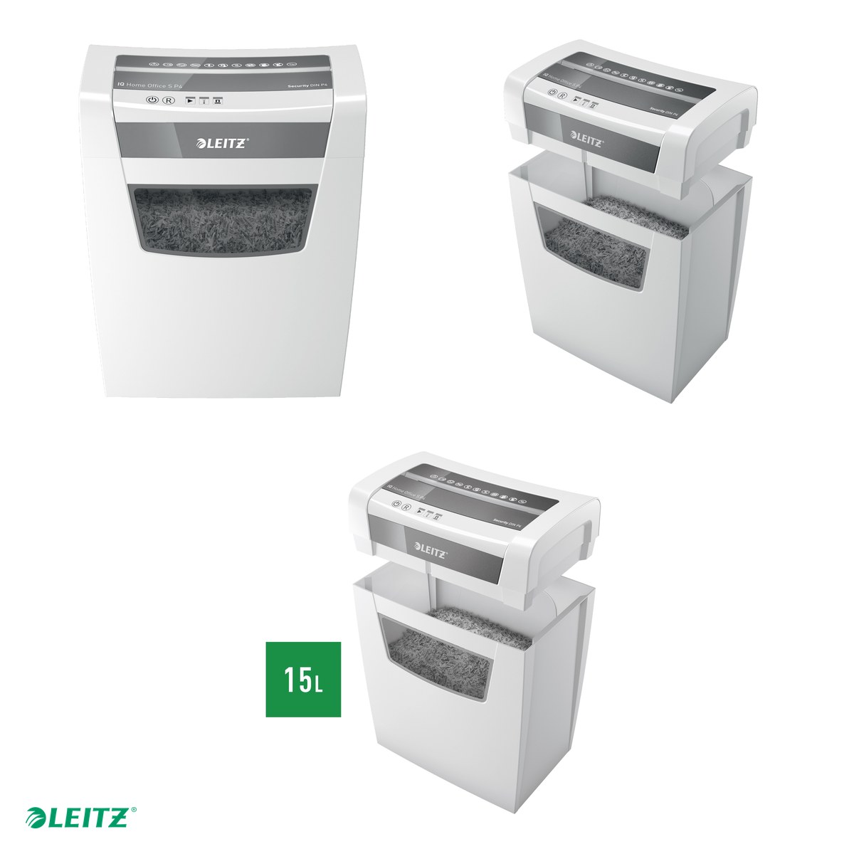 Distrugator documente manual Leitz IQ Home Office, P4, micro-cut (particule), taiere 8 coli, cos 15l, alb [4]