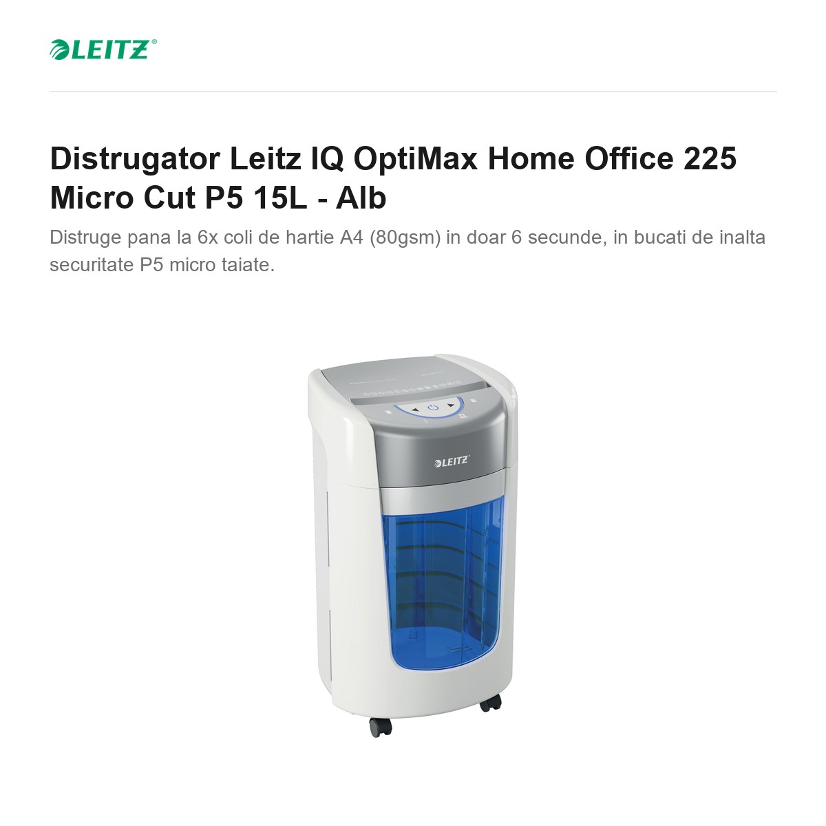 Distrugator Leitz IQ OptiMax Home Office 225 Micro Cut P5 15L - Alb [2]