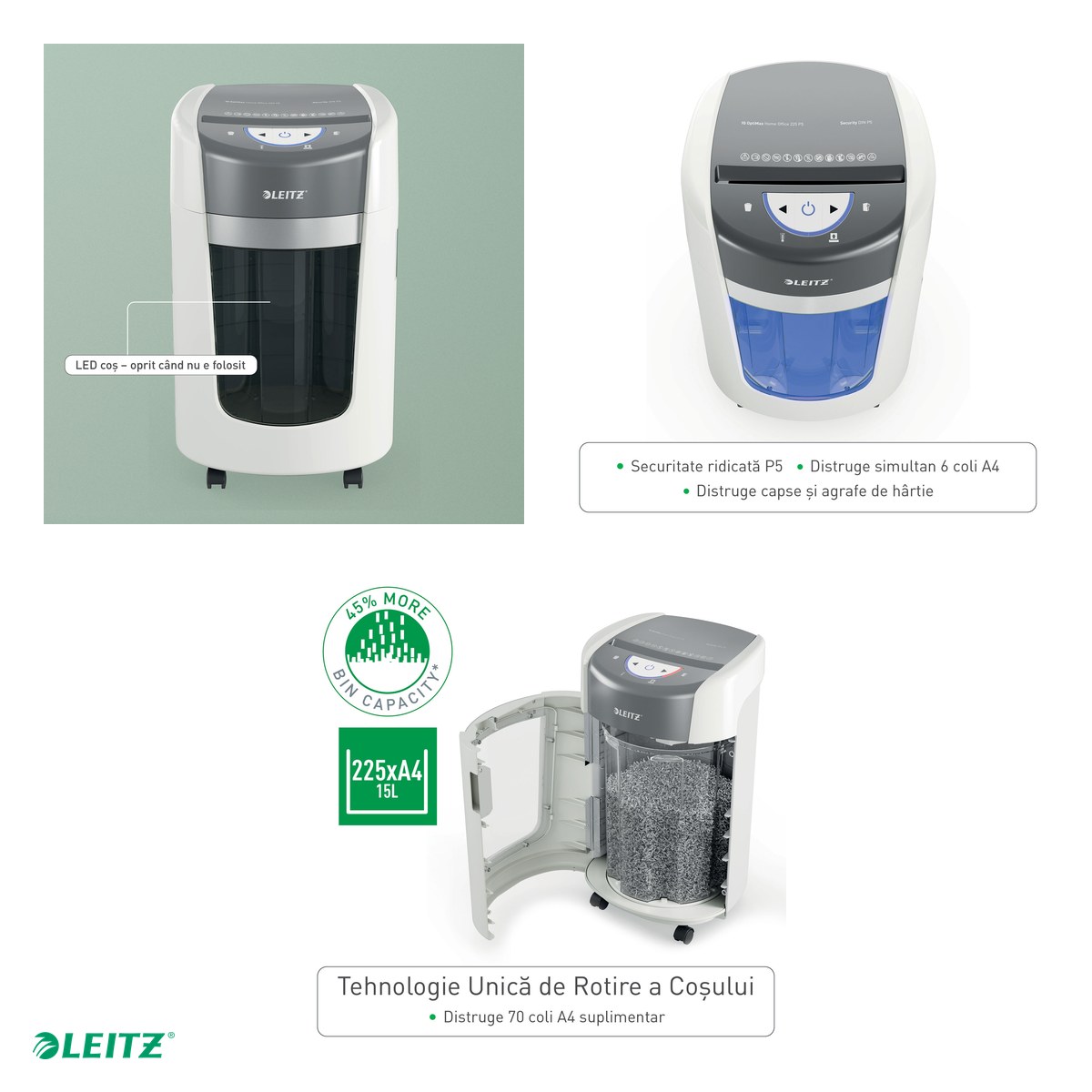 Distrugator Leitz IQ OptiMax Home Office 225 Micro Cut P5 15L - Alb [4]