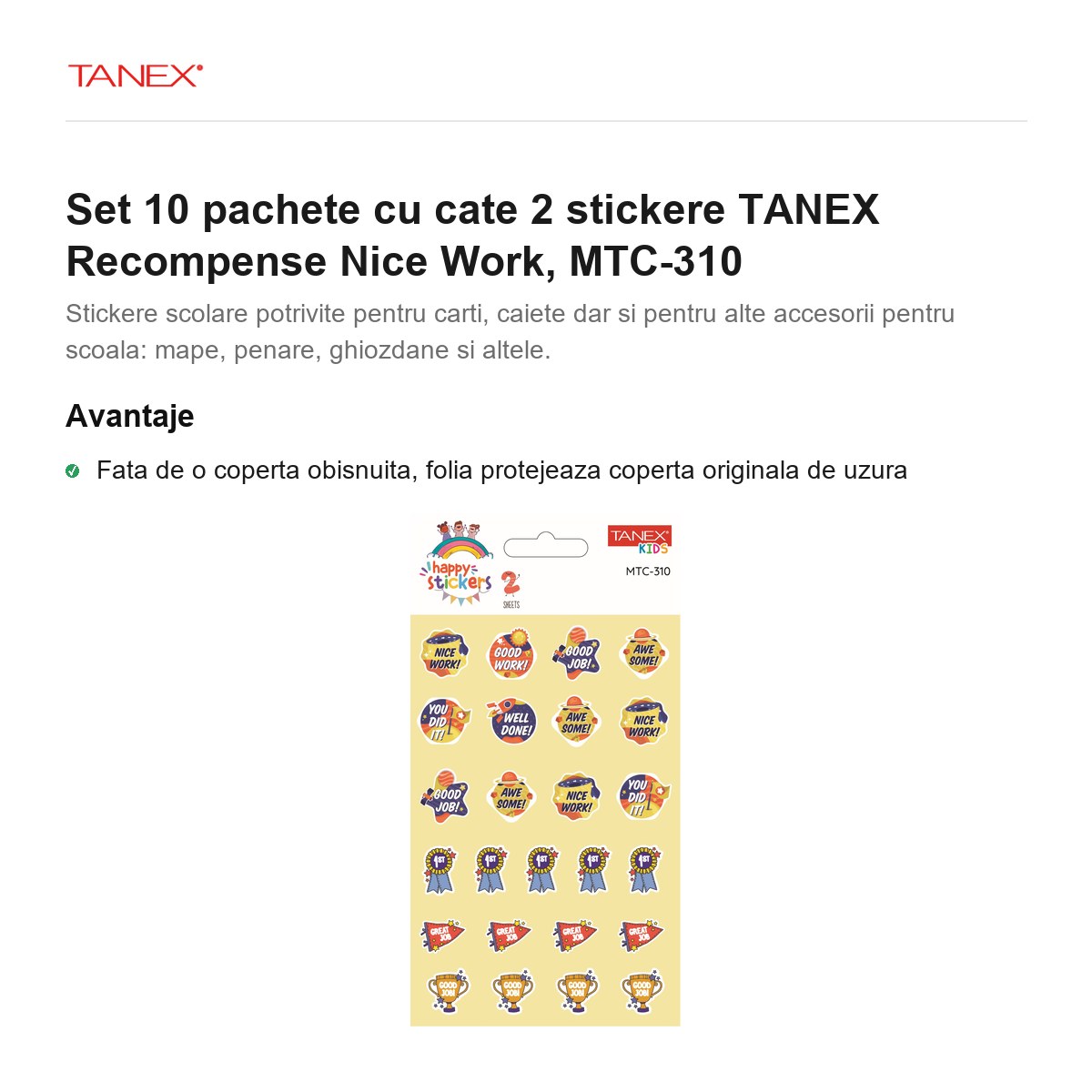 Set 10 pachete cu cate 2 stickere TANEX Recompense Nice Work, MTC-310 [2]
