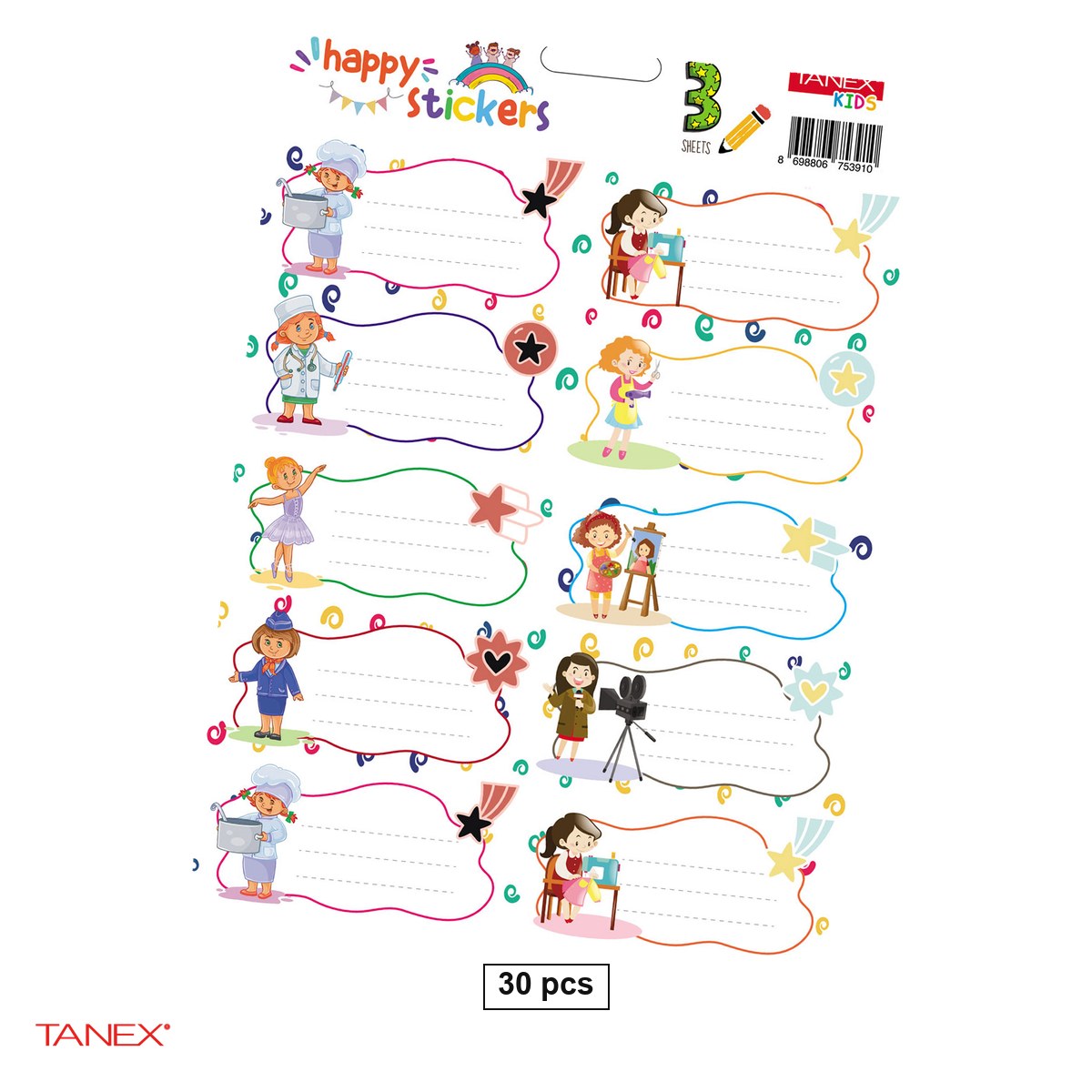 Birotica papetarie - Set 30 etichete scolare autoadezive TANEX Fete Meserii, TLS-727