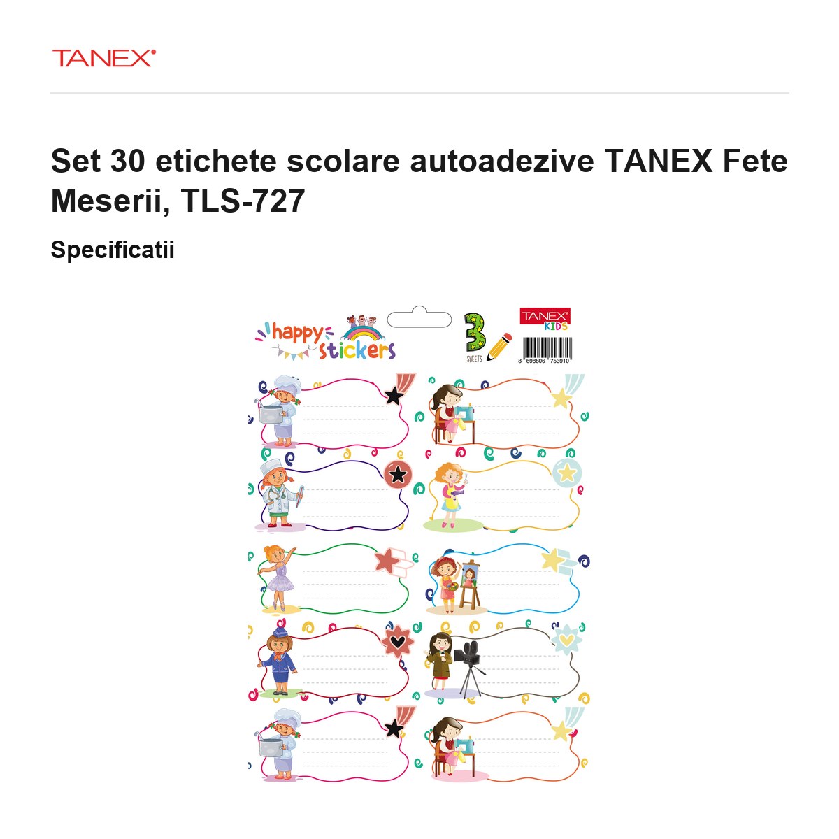 Set 30 etichete scolare autoadezive TANEX Fete Meserii, TLS-727 [3]