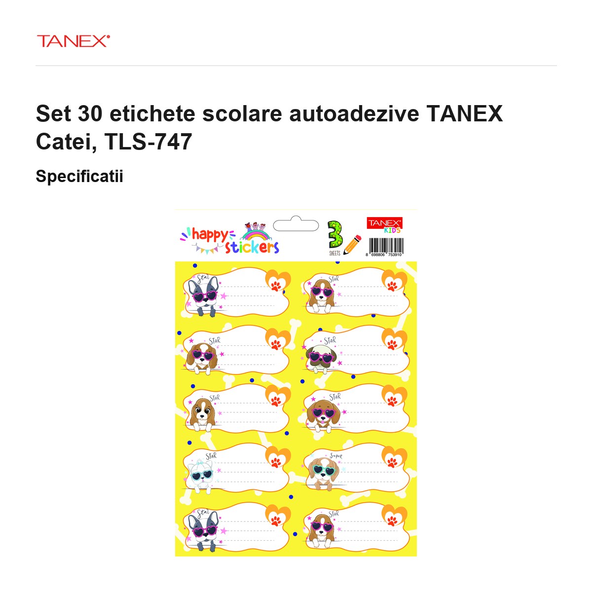 Set 30 etichete scolare autoadezive TANEX Catei, TLS-747 [3]