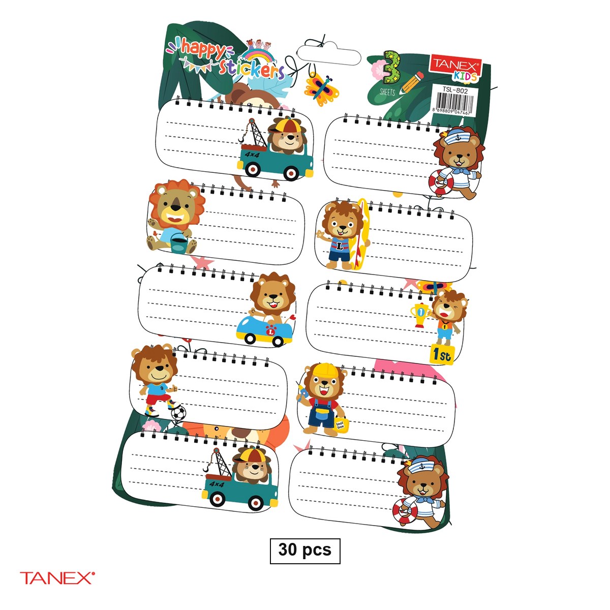 Birotica papetarie - Set 30 etichete scolare autoadezive TANEX Lions, TLS-802