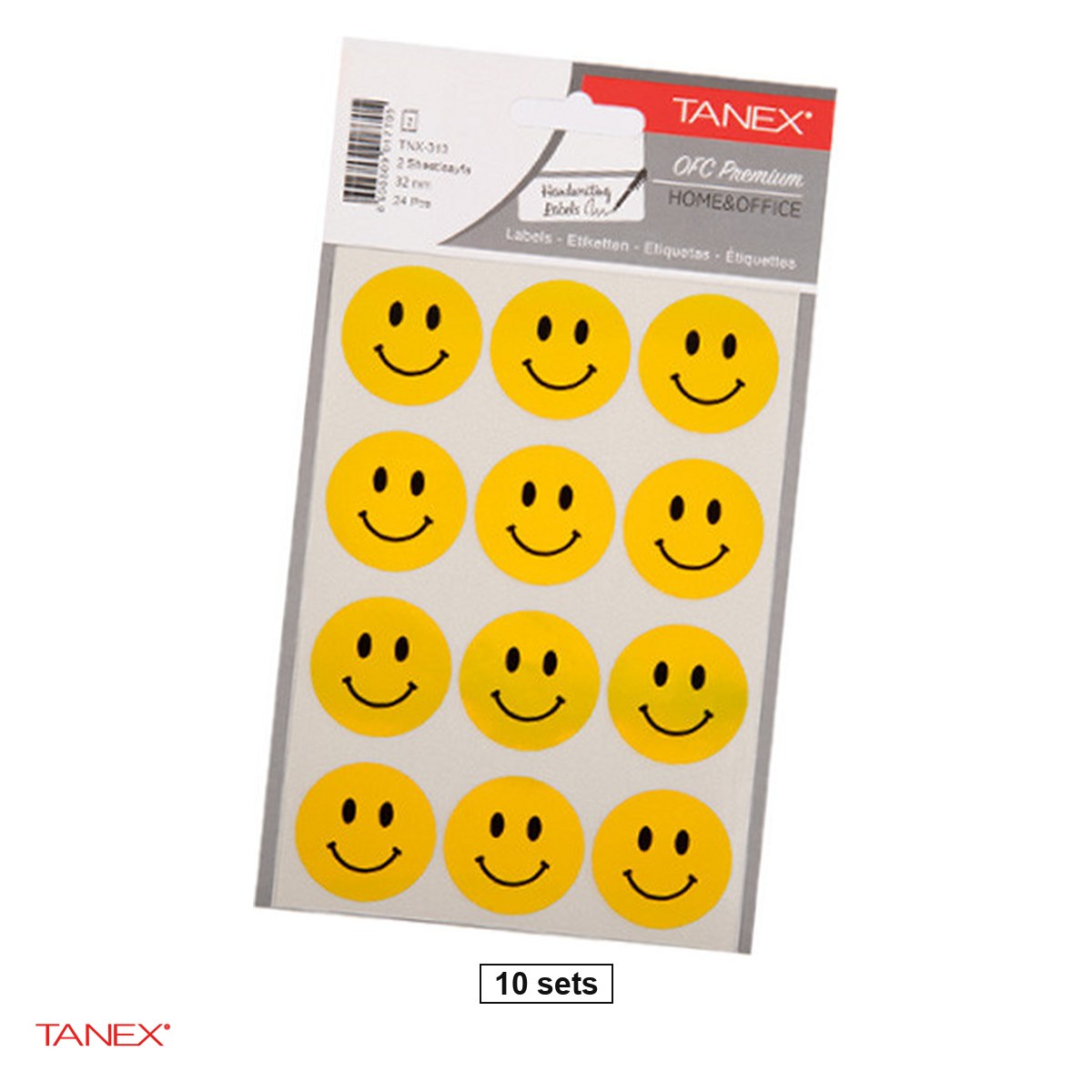Set 10 pachete stickere TANEX Smiley 2, cate 2 coli cu 12 stickere, diametru 32 mm, TNX-313, galben [1]