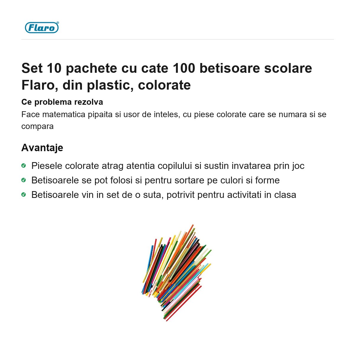 Set 10 pachete cu cate 100 betisoare scolare Flaro, din plastic, colorate [2]