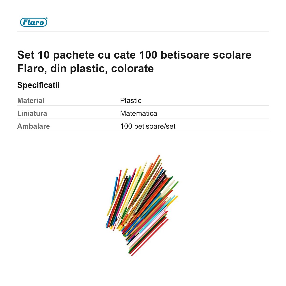 Set 10 pachete cu cate 100 betisoare scolare Flaro, din plastic, colorate [3]