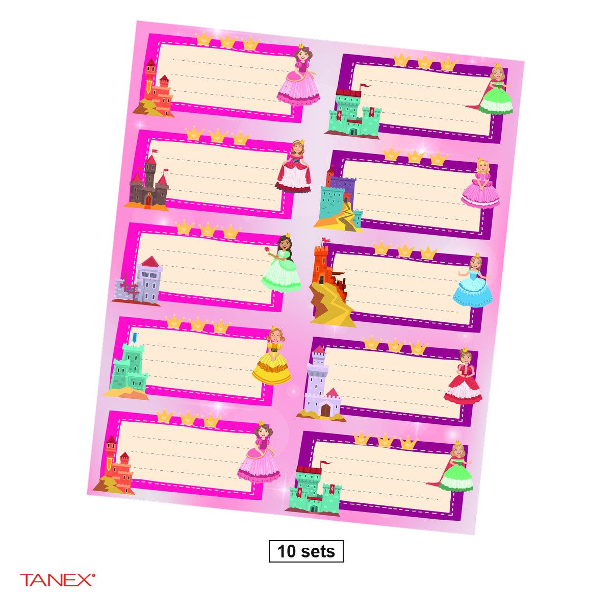 Birotica papetarie - Set 10 pachete cu cate 30 etichete scolare autoadezive TANEX Printese, TLS-726