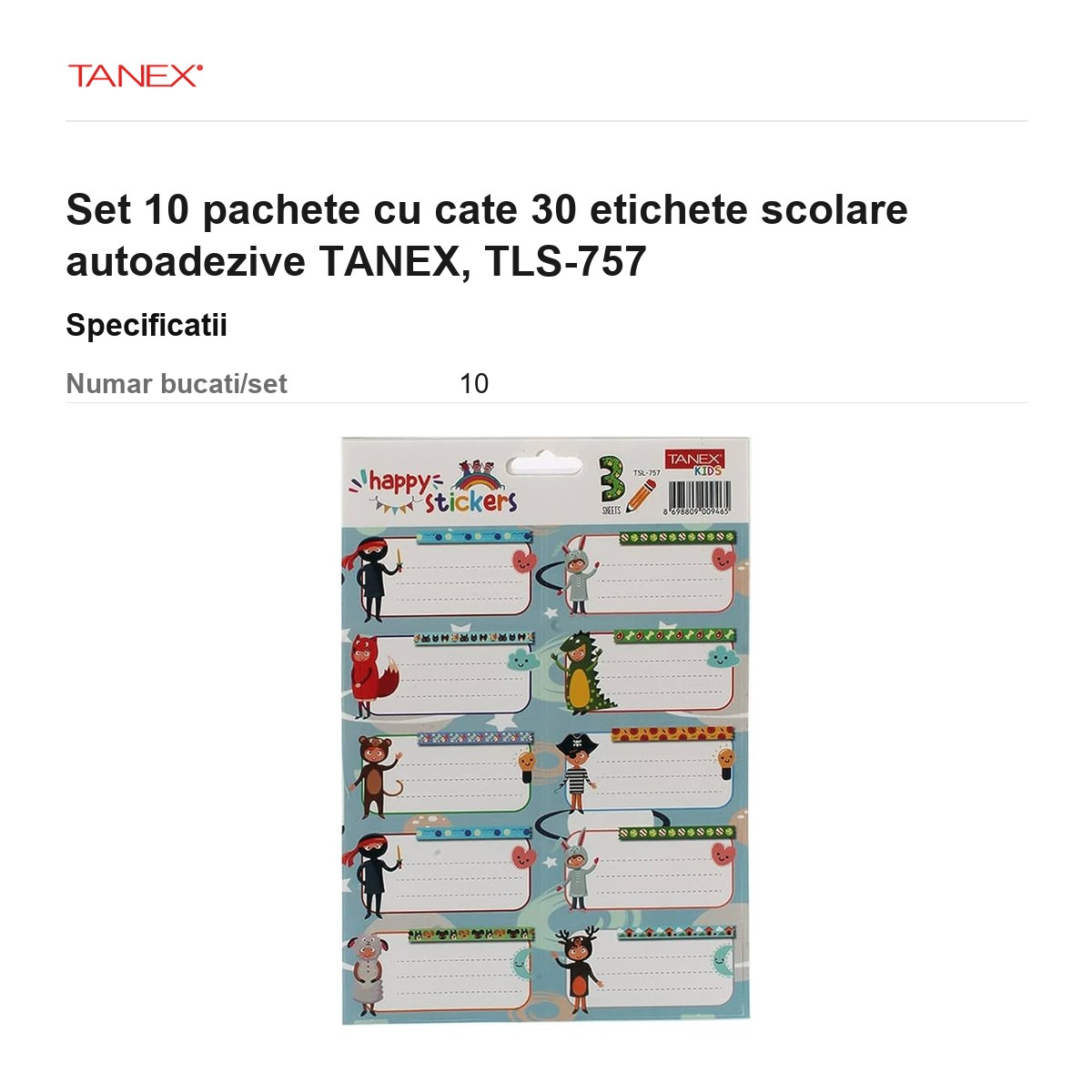 Set 10 pachete cu cate 30 etichete scolare autoadezive TANEX, TLS-757 [3]