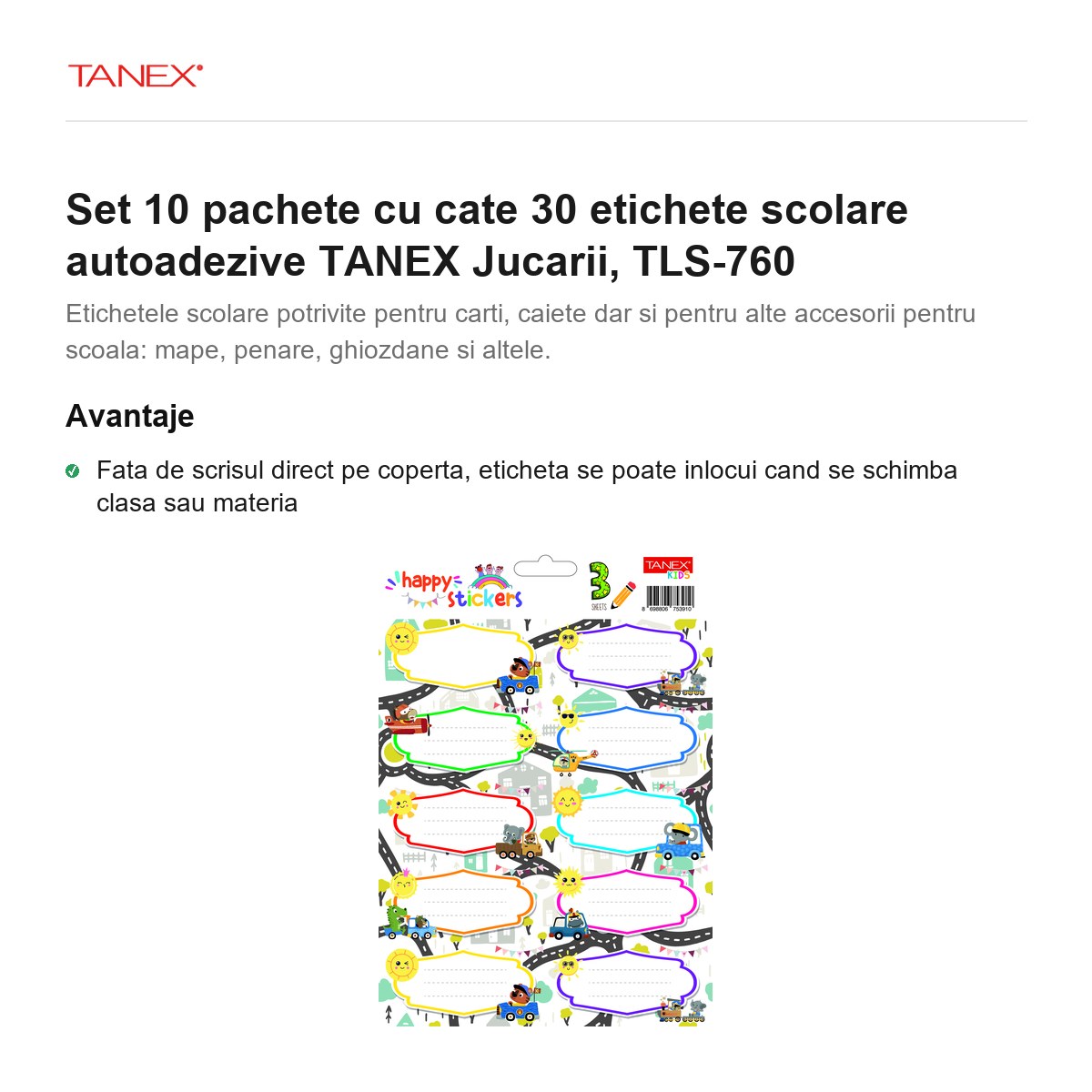 Set 10 pachete cu cate 30 etichete scolare autoadezive TANEX Jucarii, TLS-760 [2]