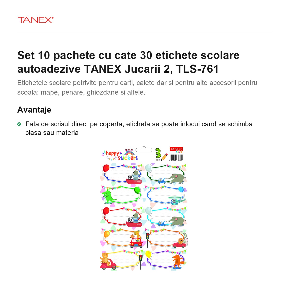 Set 10 pachete cu cate 30 etichete scolare autoadezive TANEX Jucarii 2, TLS-761 [2]