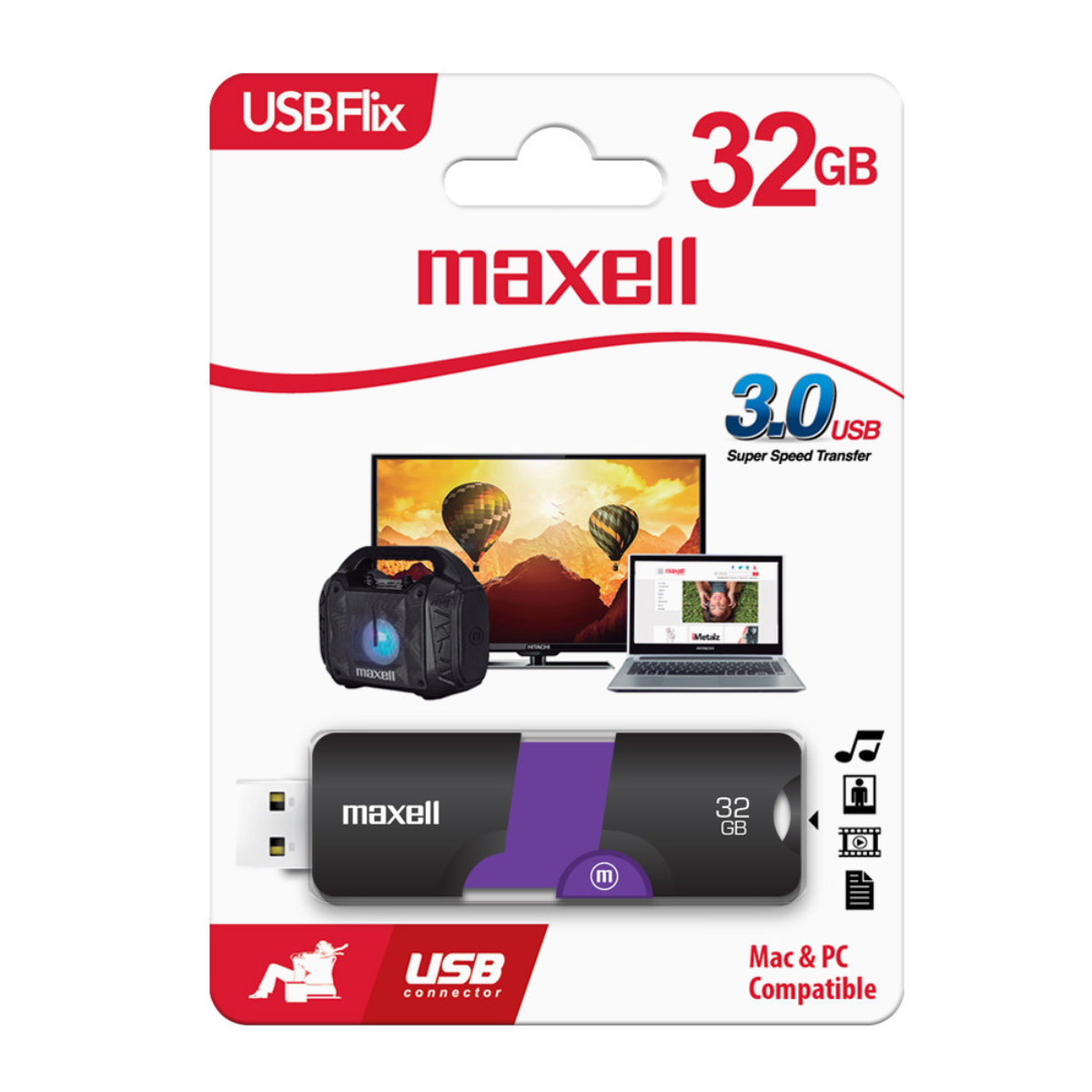 Memorie USB 3.0 32 Gb, Maxell Flix, retractabila, negru cu mov [6]