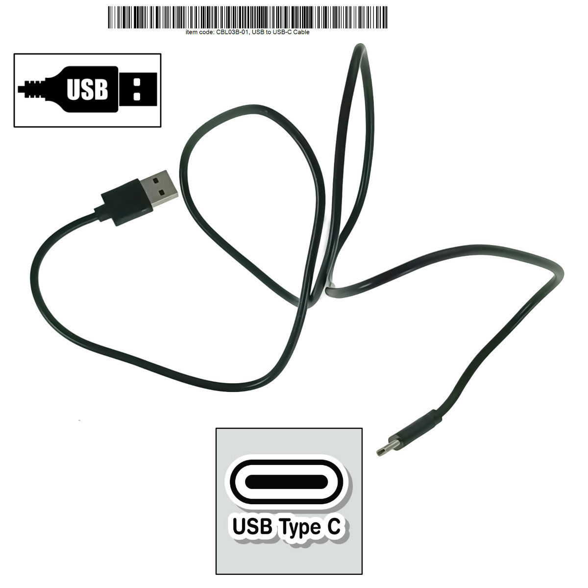 Cablu cu conectori USB-A tata la USB-C tata, lungime 100cm, CBL03B-01, incarcare, transfer date, in blister, negru [2]