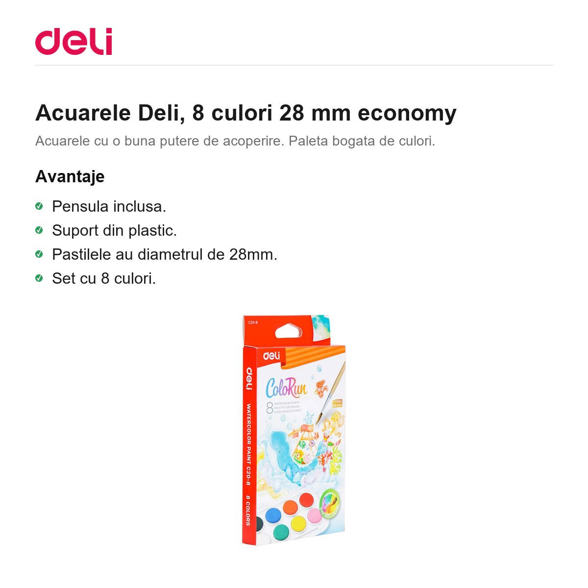 Acuarele Deli, 8 culori 28 mm economy [2]