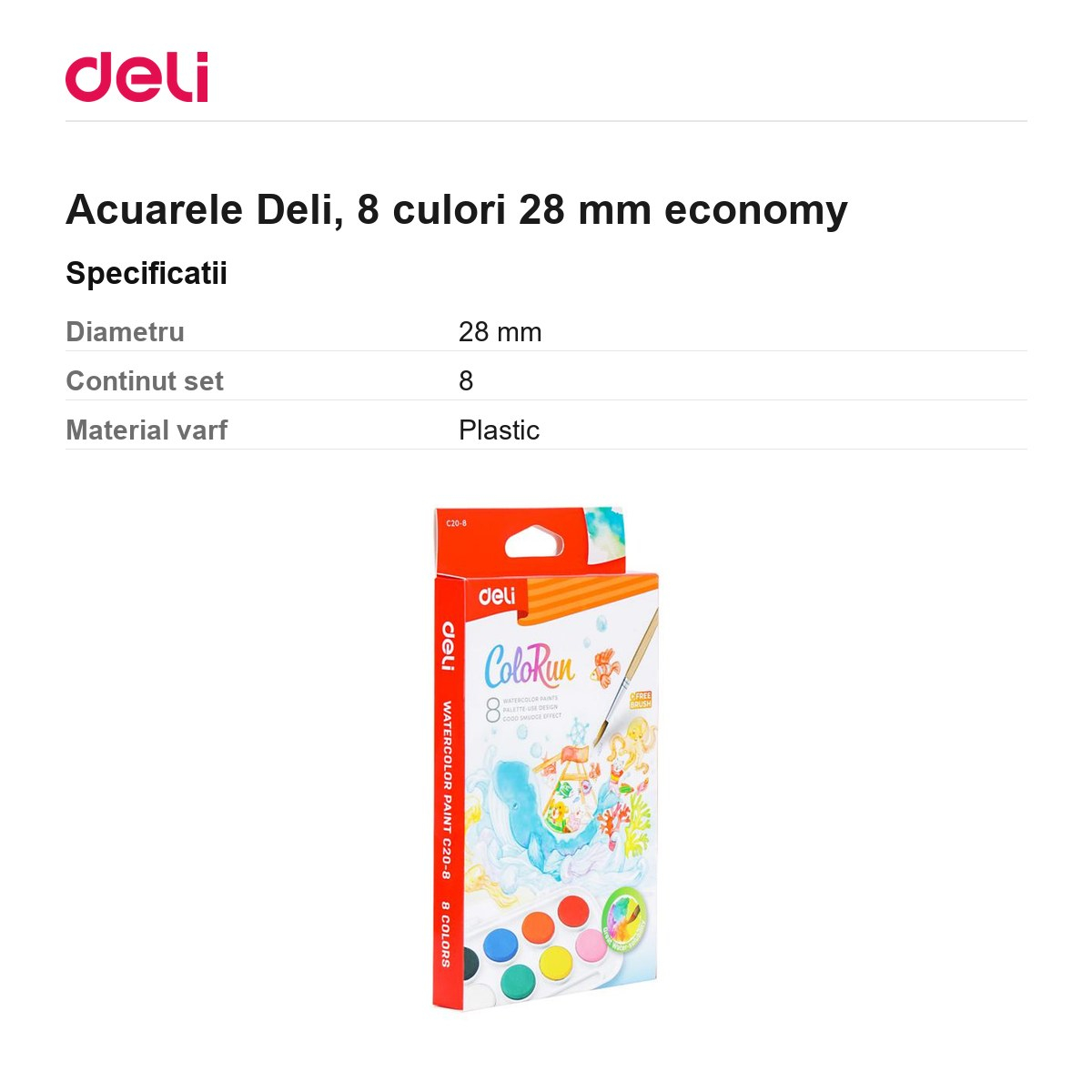 Acuarele Deli, 8 culori 28 mm economy [3]