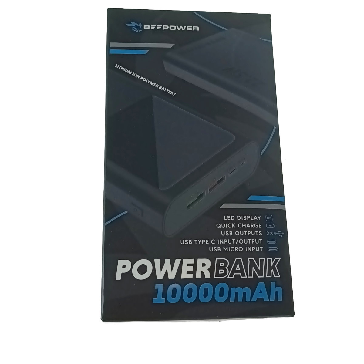 Acumulator portabil PD 22.5W, 10000mAh, tip Power bank, BeePower BP-10 50008, QC, USB-A si C, display si lanterna, negru [5]