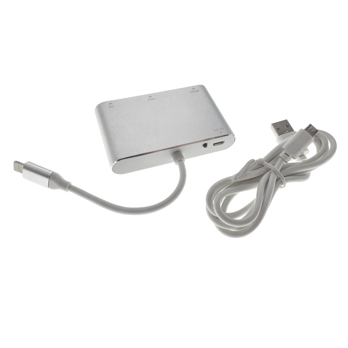 Adaptor AV cu conector 8-pin Lightning tata la port HDMI mama, VGA mama si audio jack 3.5mm, cu alimentare microUSB [7]