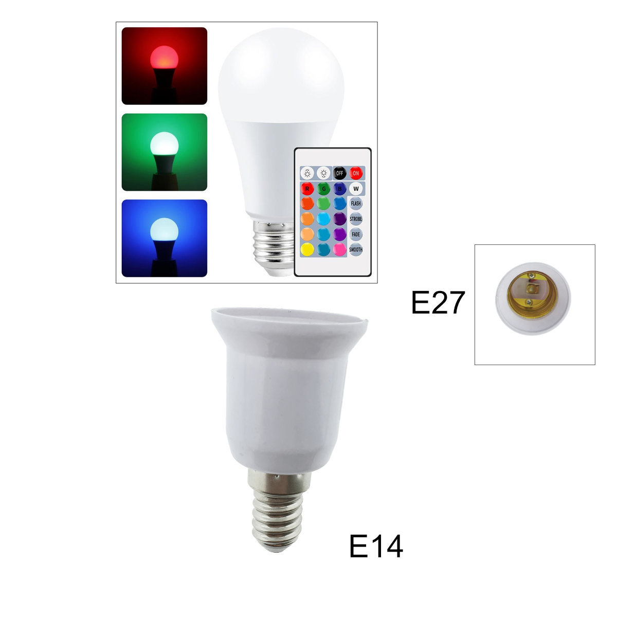 Adaptor bec pentru soclu E14 la E27, FL-95980, alb [4]