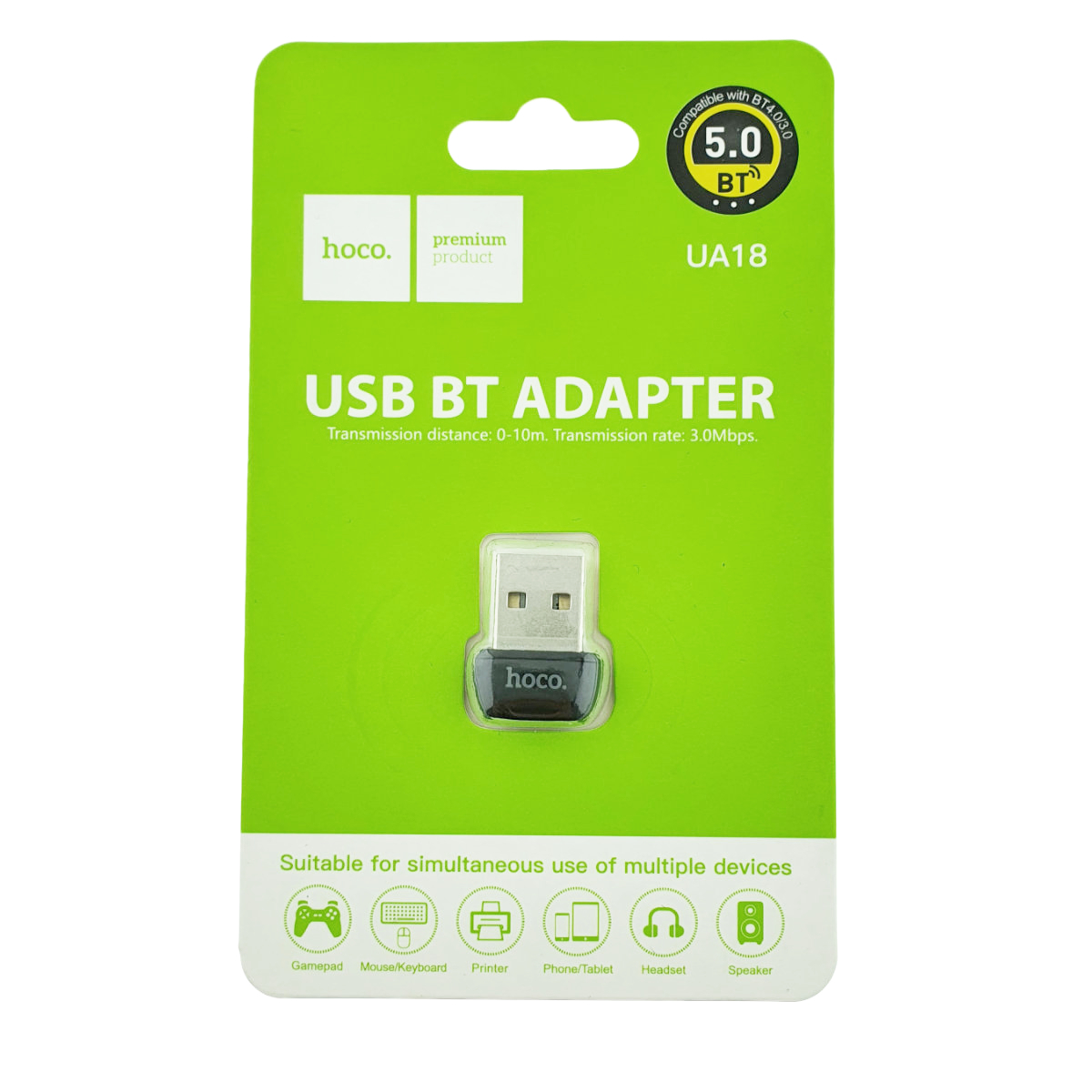 Adaptor Bluetooth Dongle v.5.0, nano USB, Hoco UA18 76239, conexiune multipoint, negru [1]