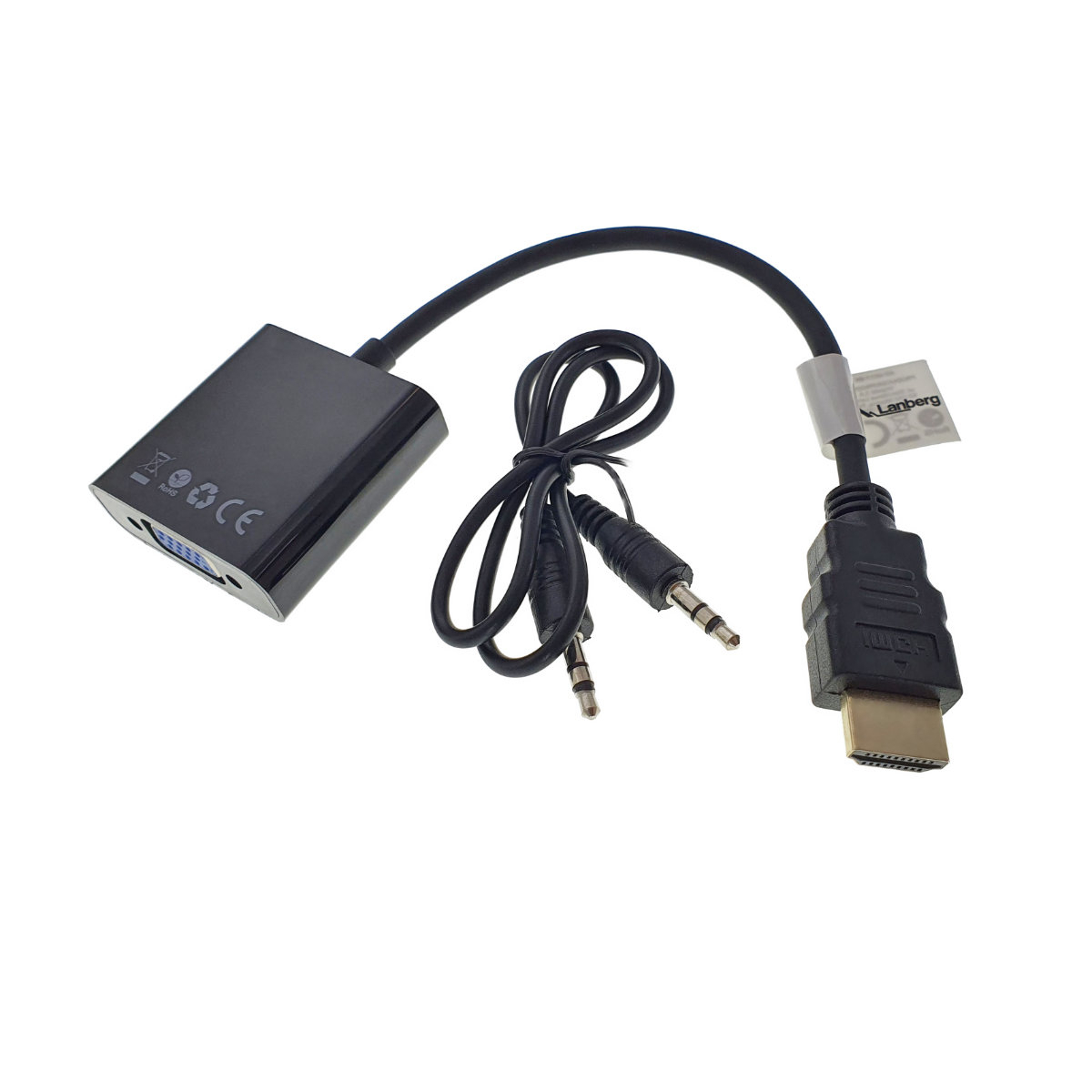 Adaptor cu cablu 20 cm, Lanberg 40880, HDMI tata la VGA mama cu cablu audio jack 3.5 mm [2]