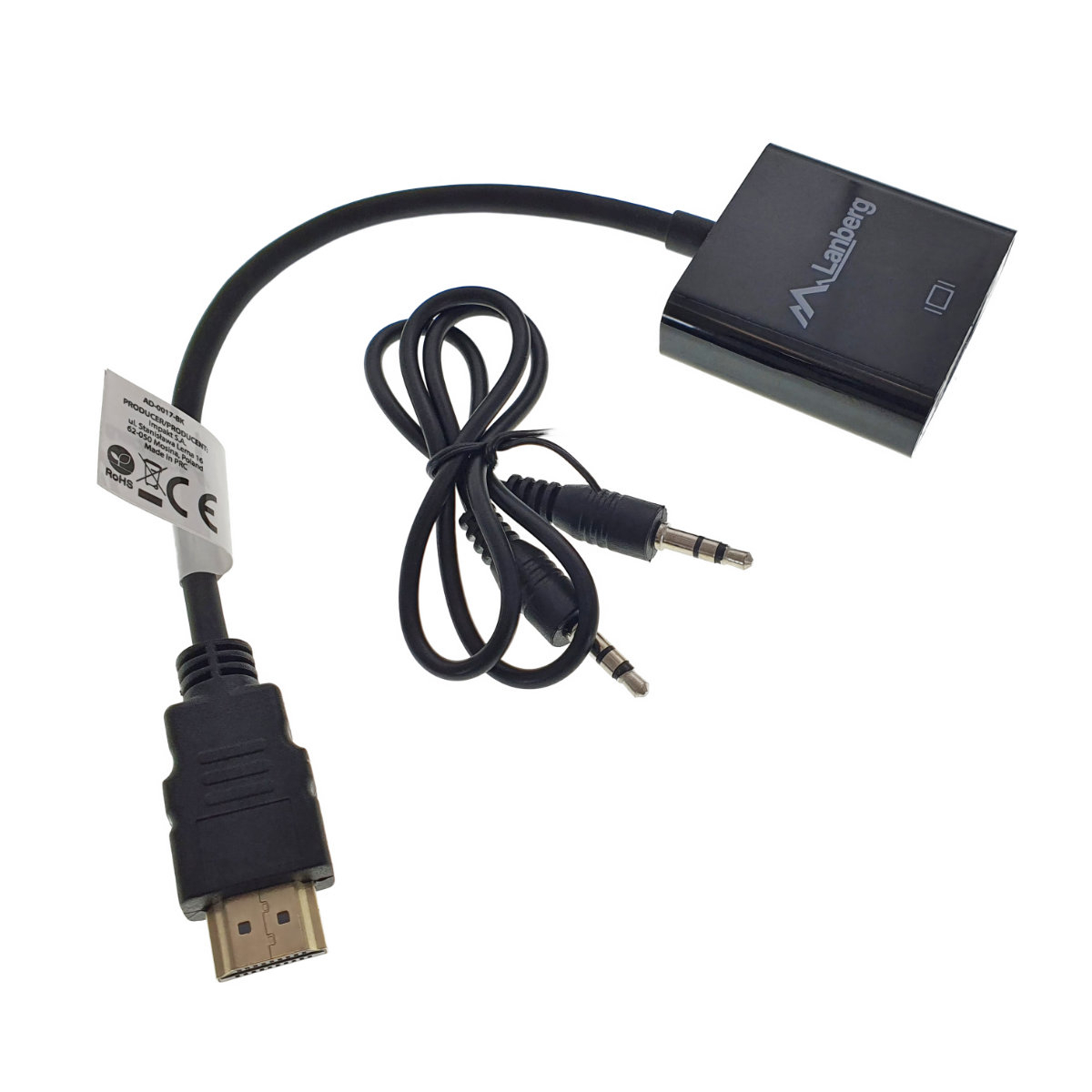Adaptor cu cablu 20 cm, Lanberg 40880, HDMI tata la VGA mama cu cablu audio jack 3.5 mm [7]