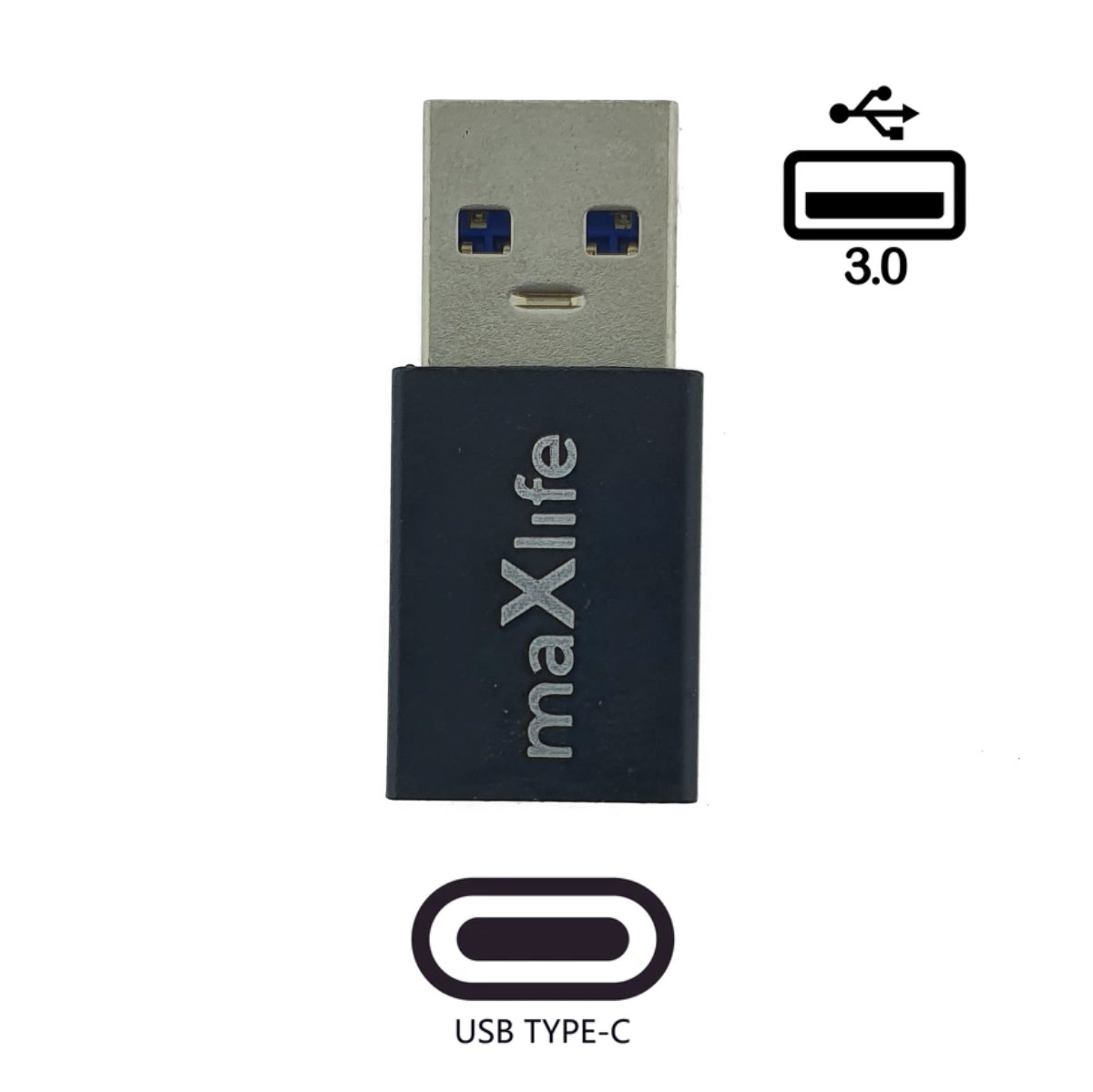 Adaptor Maxlife 94073 USB-C mama la USB 3.0 tata, in blister, negru [2]