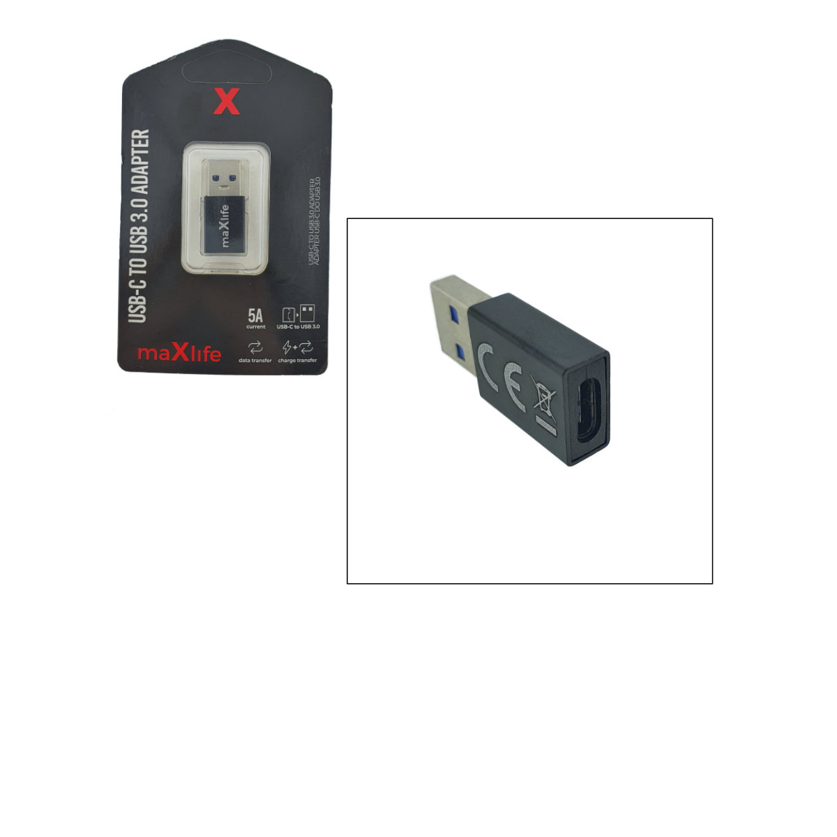 Adaptor Maxlife 94073 USB-C mama la USB 3.0 tata, in blister, negru [4]
