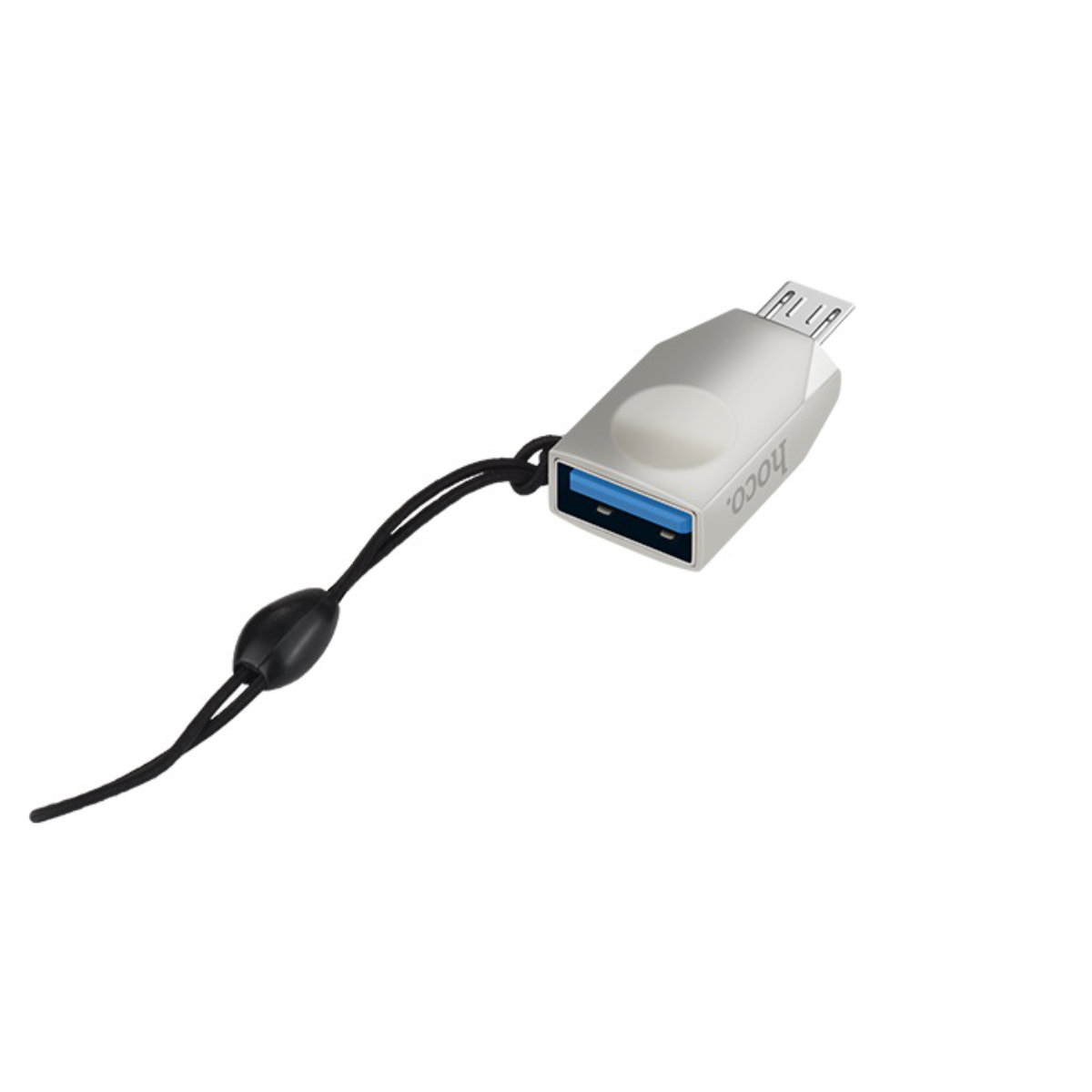 Adaptor OTG microUSB tata la USB 3.0 mama, HOCO UA10, carcasa aliaj de zinc, cu snur elastic, argintiu [11]
