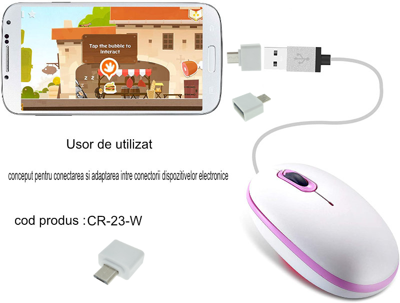 Adaptor OTG USB 2.0 mama la microUSB tata, alimentare, conectare si transfer de date, alb [7]