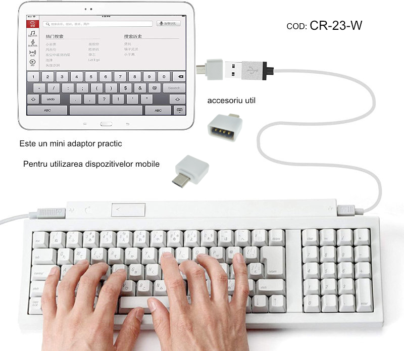 Adaptor OTG USB 2.0 mama la microUSB tata, alimentare, conectare si transfer de date, alb [8]