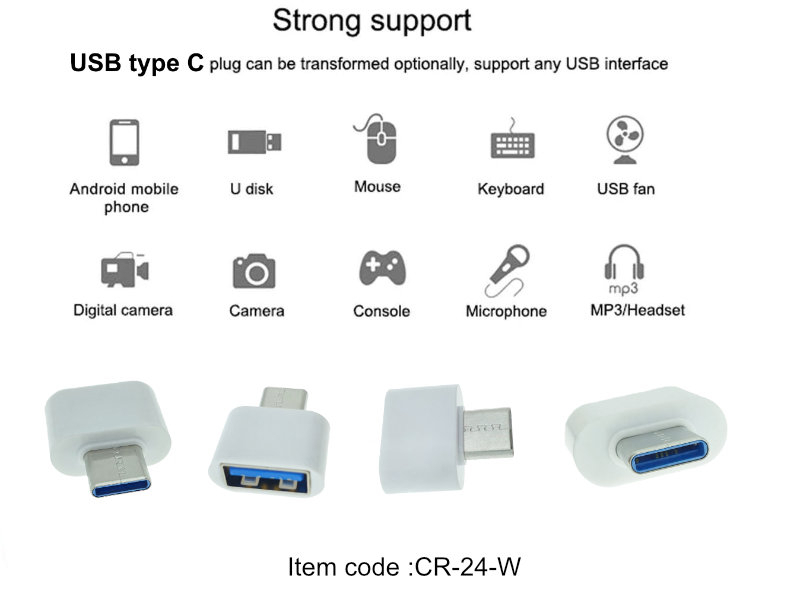 Adaptor OTG USB 2.0 mama la USB tip C tata, alimentare, conectare si transfer de date, alb [16]