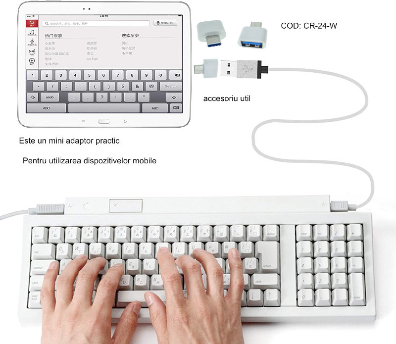 Adaptor OTG USB 2.0 mama la USB tip C tata, alimentare, conectare si transfer de date, alb [9]