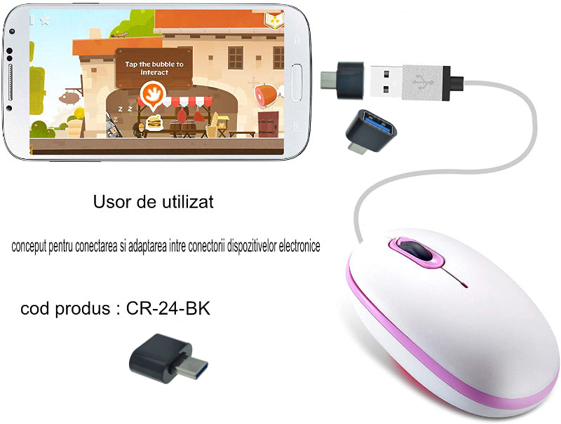Adaptor OTG USB 2.0 mama la USB tip C tata, alimentare, conectare si transfer de date, negru [15]