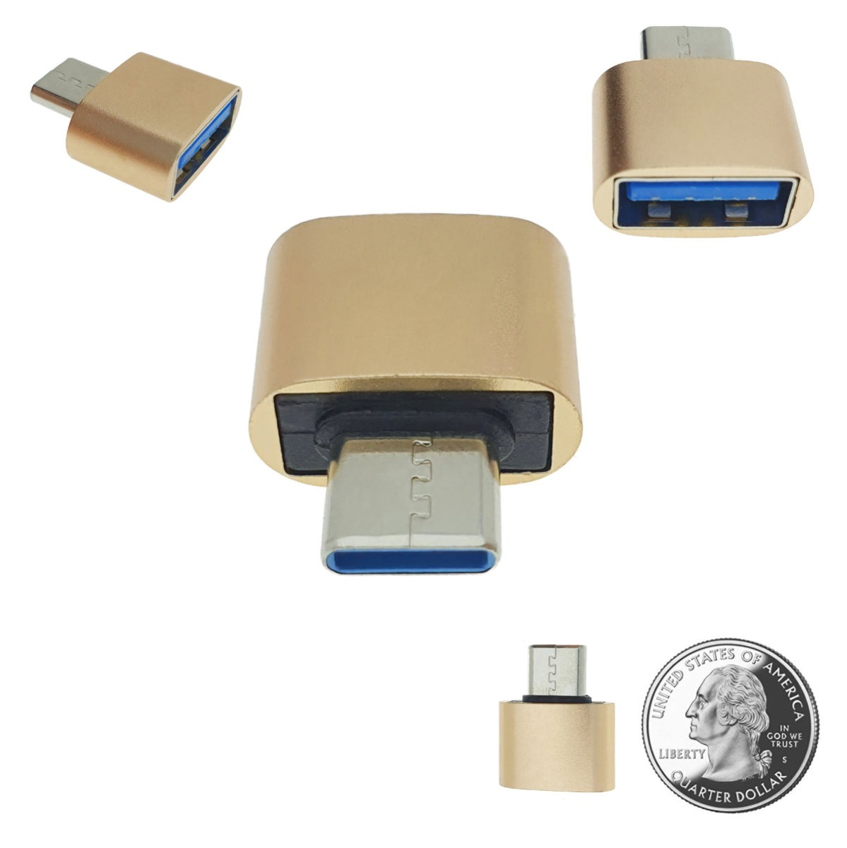 Adaptor OTG USB 2.0 mama la USB tip C tata, carcasa aluminiu, alimentare si transfer de date, auriu [2]