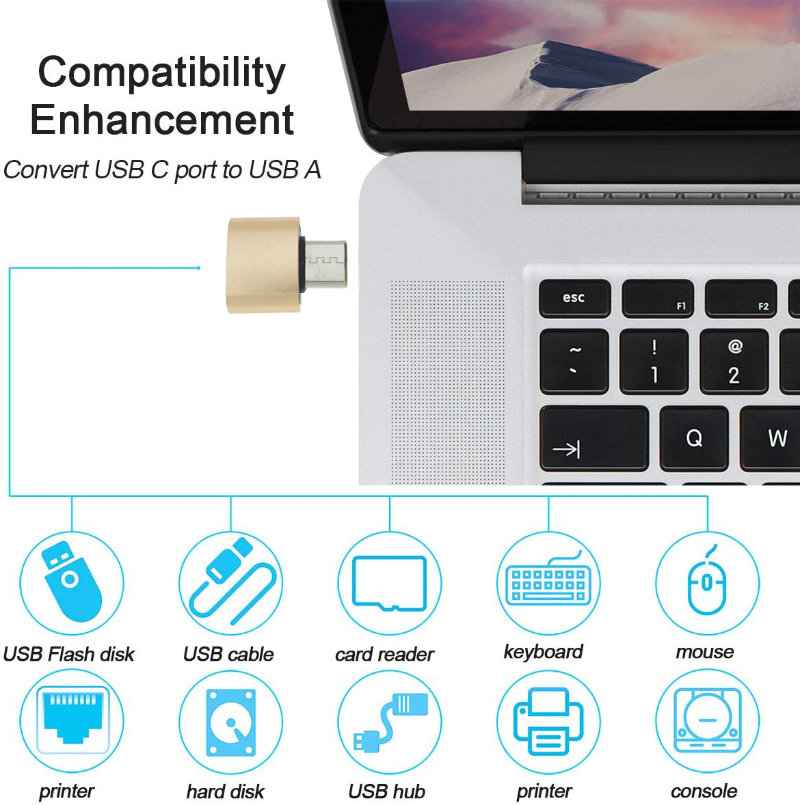 Adaptor OTG USB 2.0 mama la USB tip C tata, carcasa aluminiu, alimentare si transfer de date, auriu [15]
