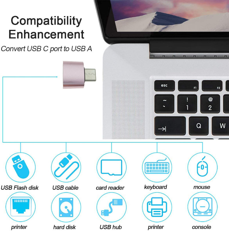 Adaptor OTG USB 2.0 mama la USB tip C tata, carcasa aluminiu, alimentare si transfer de date, roz [15]