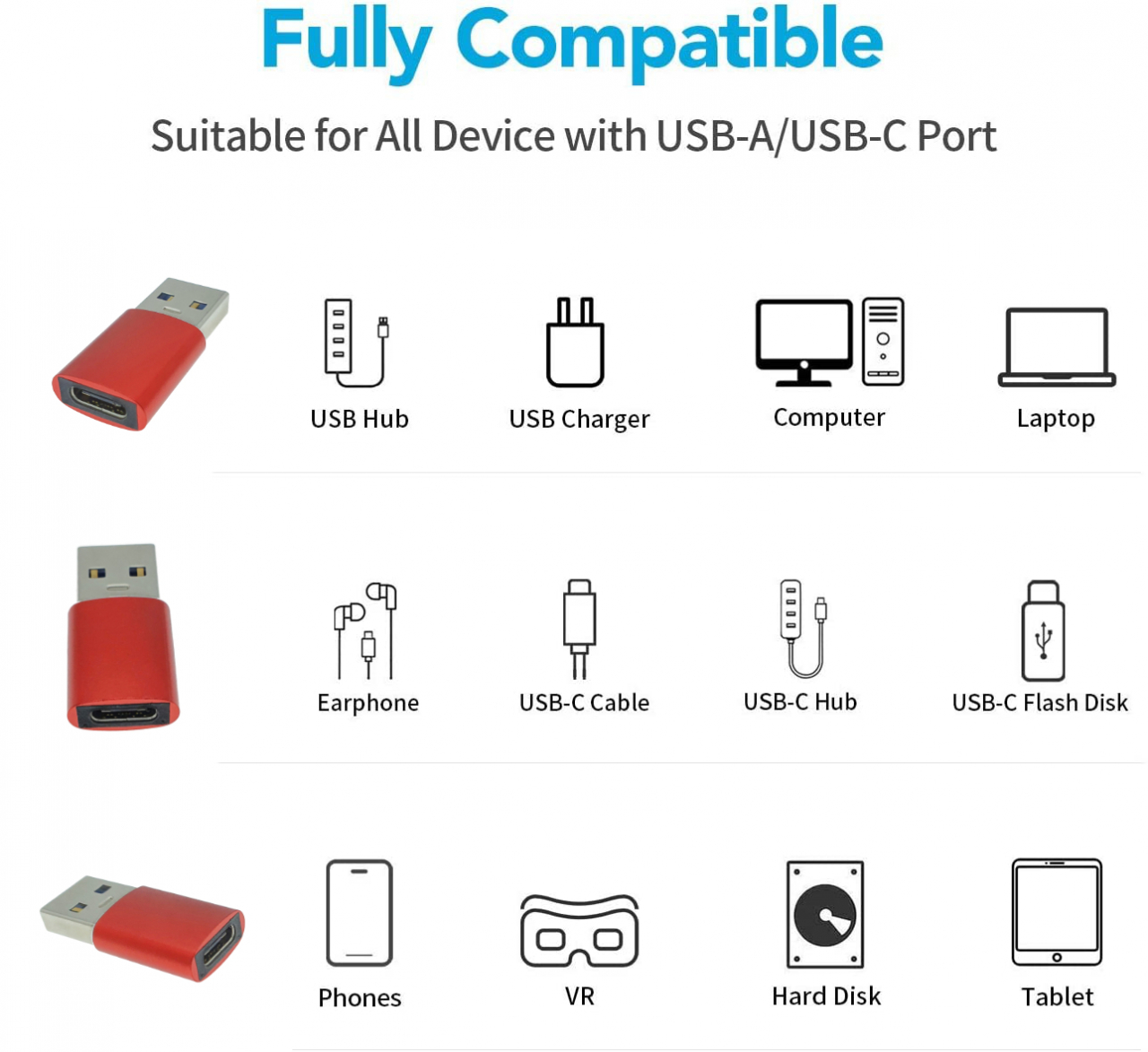 Adaptor OTG USB 3.1 tata la USB tip C mama, carcasa aluminiu, Data C 080, alimentare si transfer de date, rosu [22]