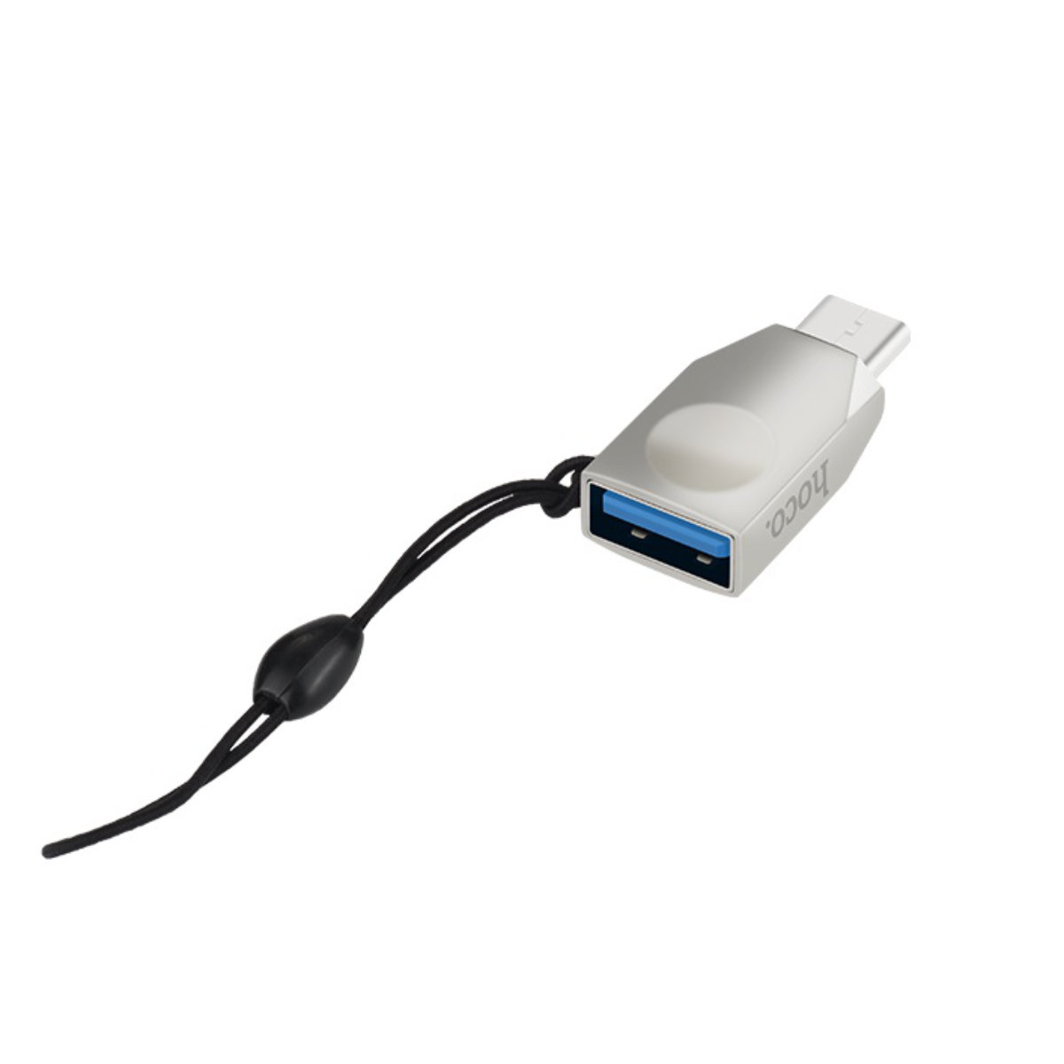 Adaptor OTG USB tip C tata la USB 3.0 mama, HOCO UA9, carcasa aliaj de zinc, cu snur elastic, argintiu [1]