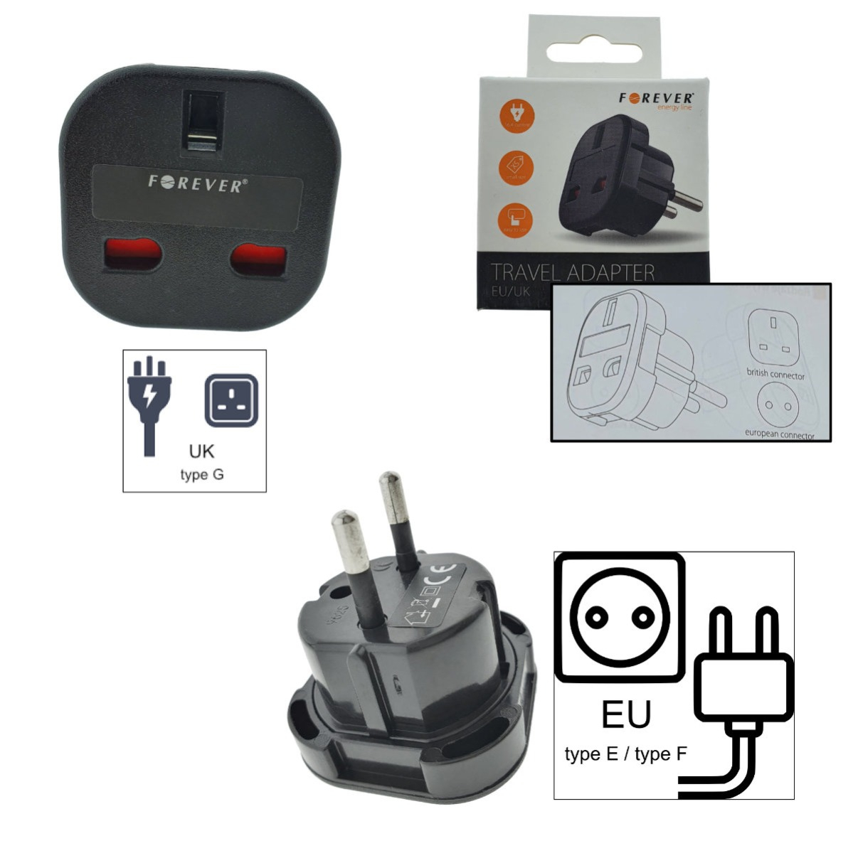 Adaptor priza UK la tip priza Europa, Forever 39437, negru [4]
