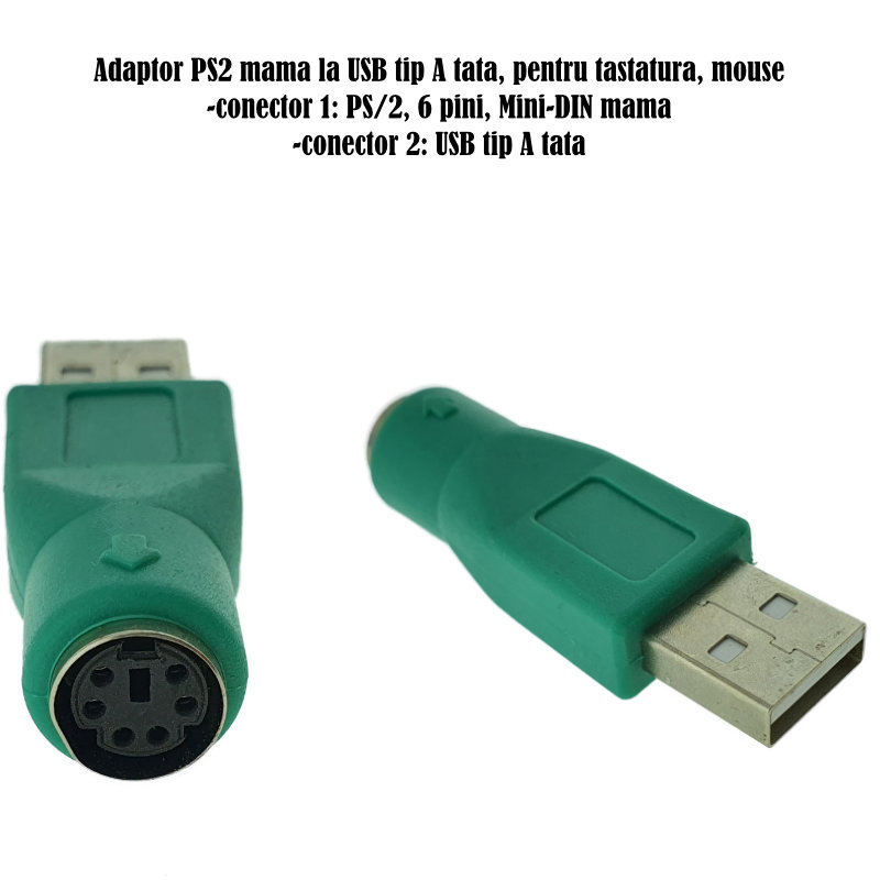 Adaptor PS2 mama la USB tip A tata, pentru tastatura/mouse, verde [6]