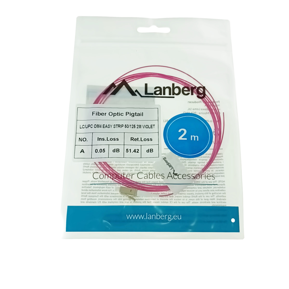 Adaptor retea fibra optica coada/Pigtail cu conector LC/UPC, lungime 2m, Lanberg 43359, Easy Strip MM OM4, violet [4]