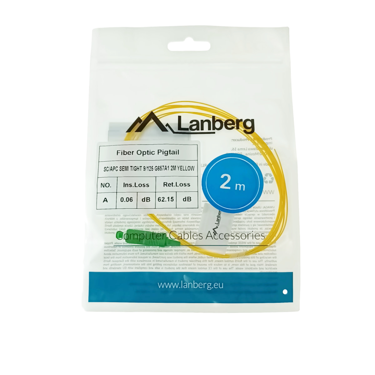 Adaptor retea fibra optica coada/Pigtail cu conector SC/APC, lungime 2m, Lanberg 43350, Semi Tight SM G657A1, galben [4]