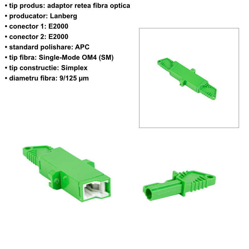 Adaptor retea fibra optica cu conectori E2000/APC, Lanberg 43379, SM, SIMPLEX, verde [7]