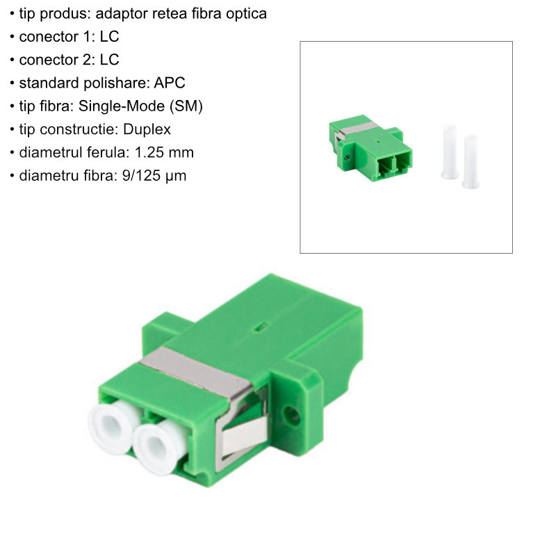 Adaptor retea fibra optica cu conectori LC/APC, Lanberg 43373, SM, DUPLEX, verde [6]