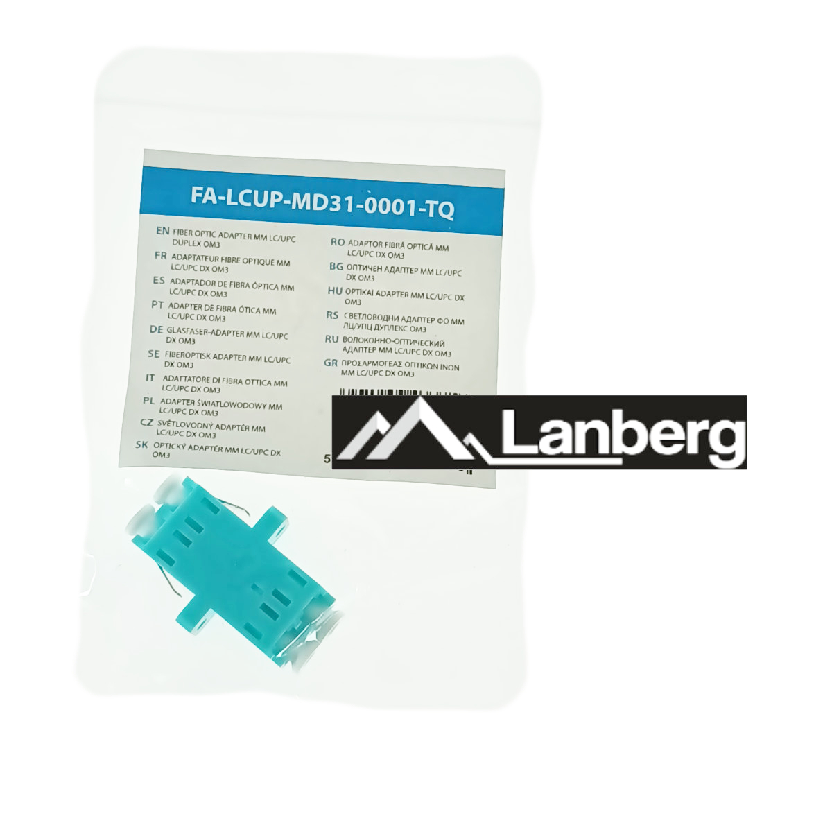 Adaptor retea fibra optica cu conectori LC/UPC, Lanberg 43375, MM DUPLEX OM3, turcoaz [5]