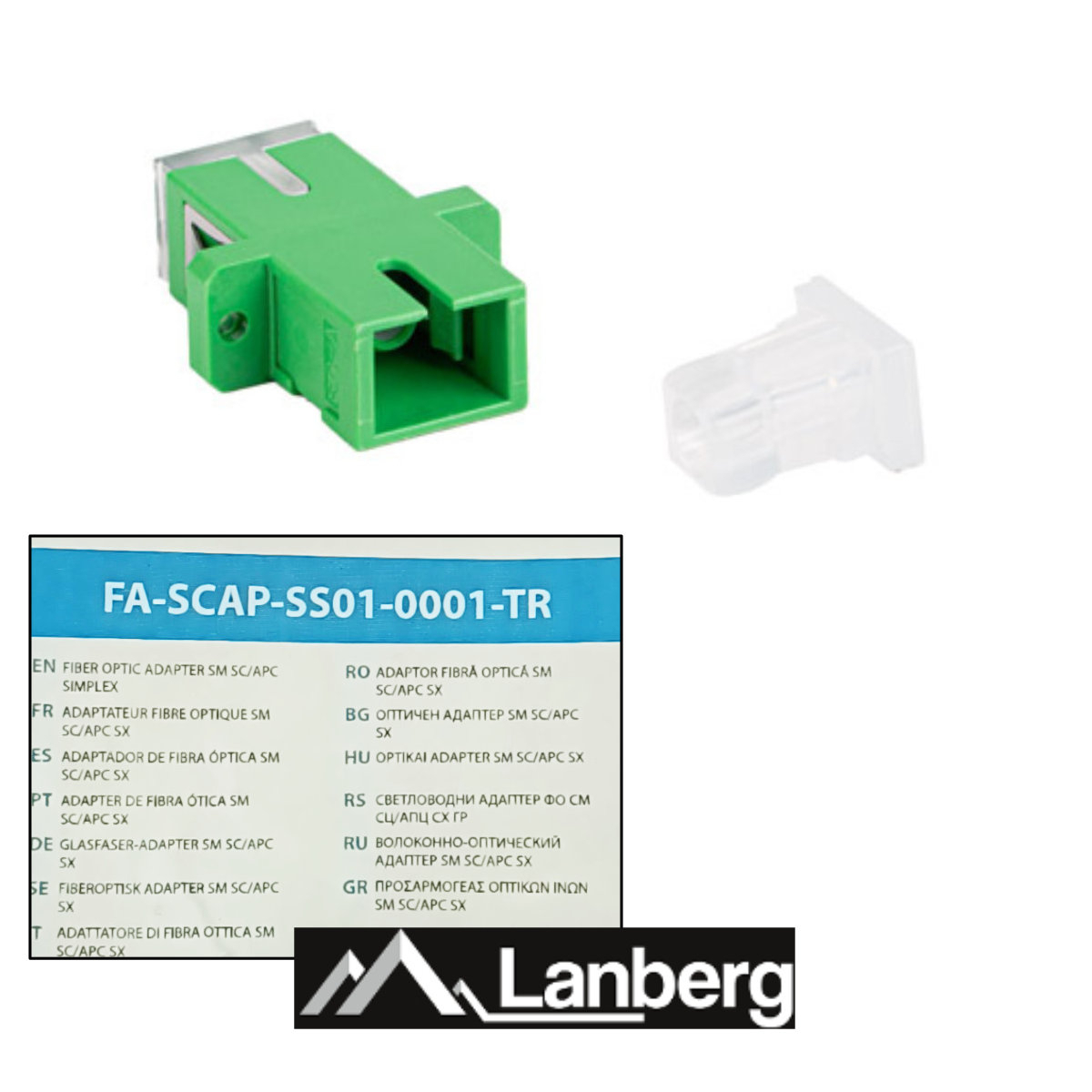 Adaptor retea fibra optica cu conectori SC/APC, Lanberg 43380, SM SIMPLEX, cu capace transparente, verde [5]