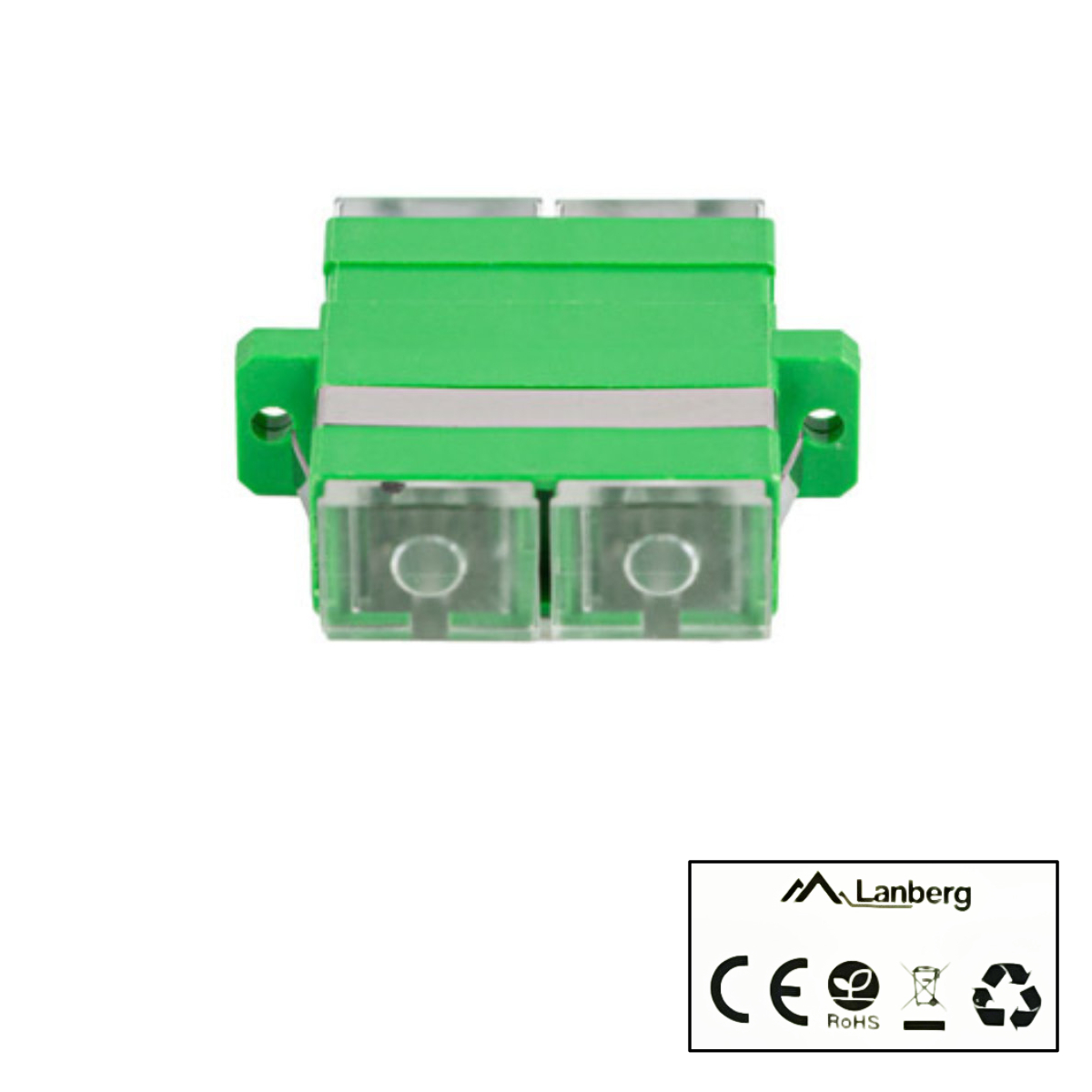 Adaptor retea fibra optica cu conectori SC/APC, Lanberg 43381, SM DUPLEX, capace transparente, verde [3]