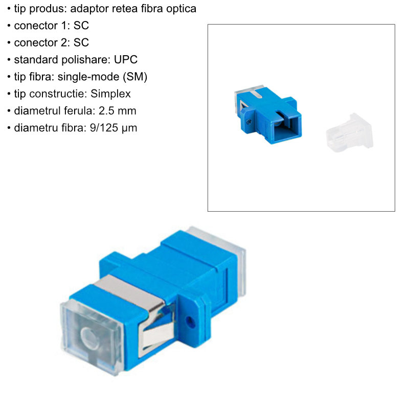 Adaptor retea fibra optica cu conectori SC/UPC, Lanberg 43366, SM SIMPLEX, capace transparente, albastru [6]