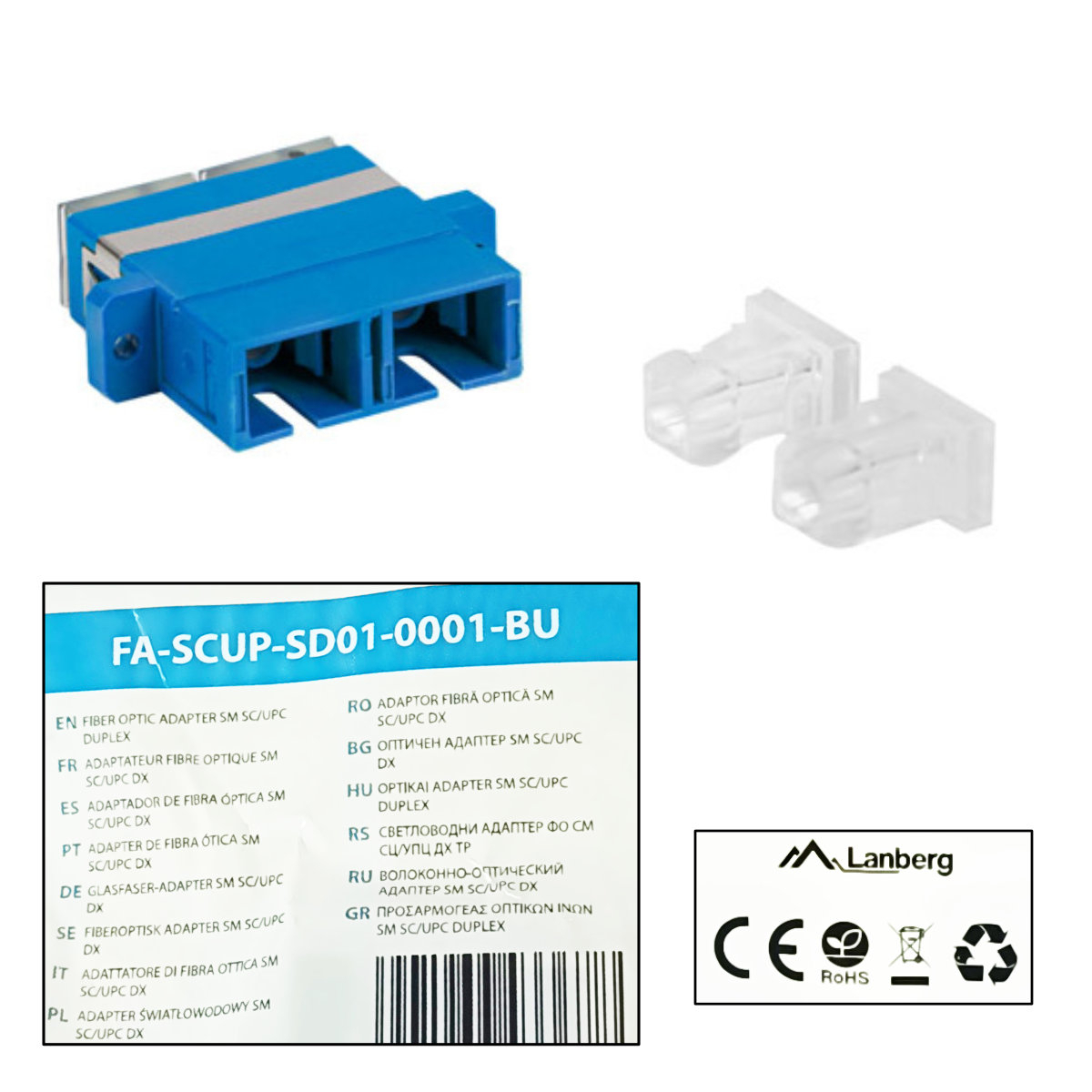 Adaptor retea fibra optica cu conectori SC/UPC, Lanberg 43367, SM DUPLEX, capace transparente, albastru [5]